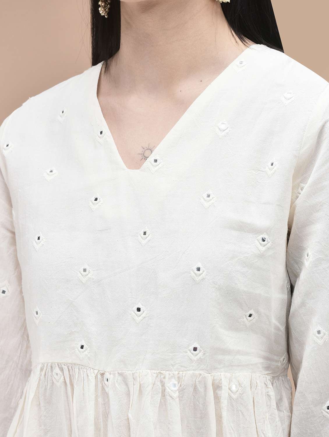 women solid with work three quarter sleeve kurta sharara with dupatta set - 22070847 -  Standard Image - 5