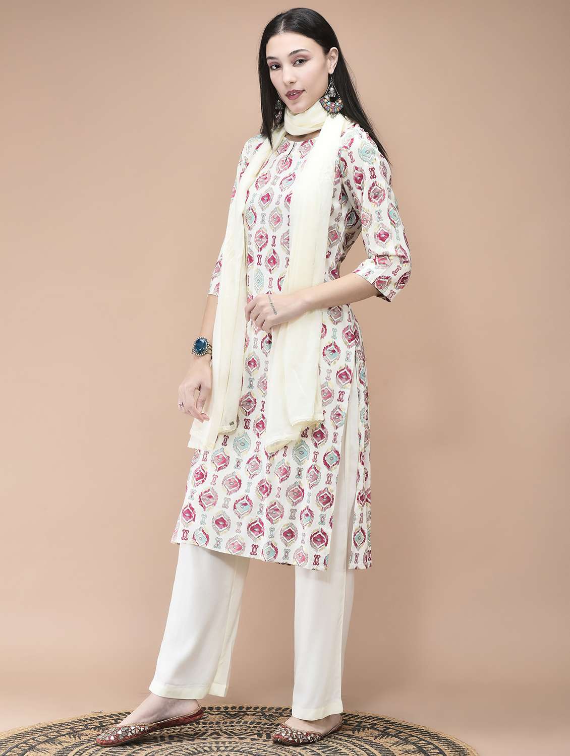 women printed three quarter sleeve kurta pant with dupatta set - 22070849 -  Standard Image - 3