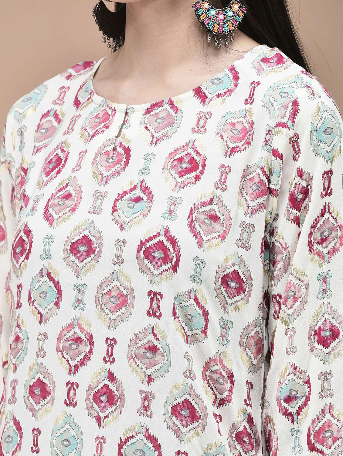 women printed three quarter sleeve kurta pant with dupatta set - 22070849 -  Standard Image - 5