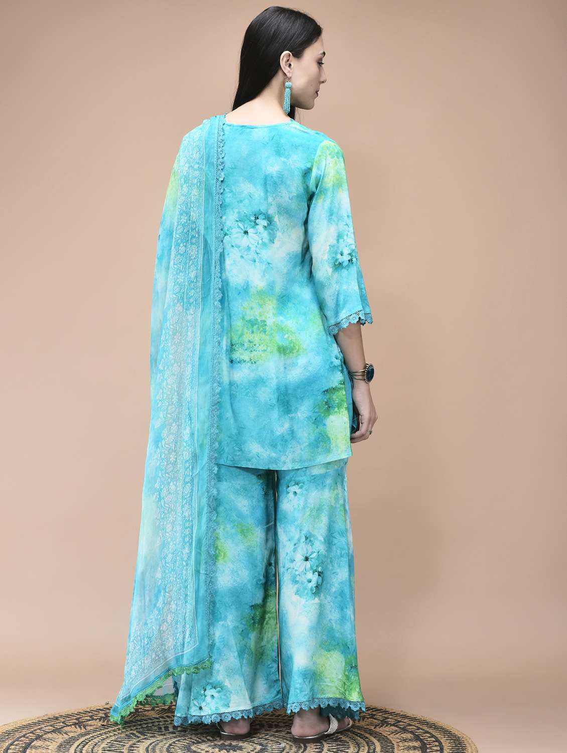 women printed three quarter sleeve kurta sharar with dupatta set - 22070854 -  Standard Image - 3