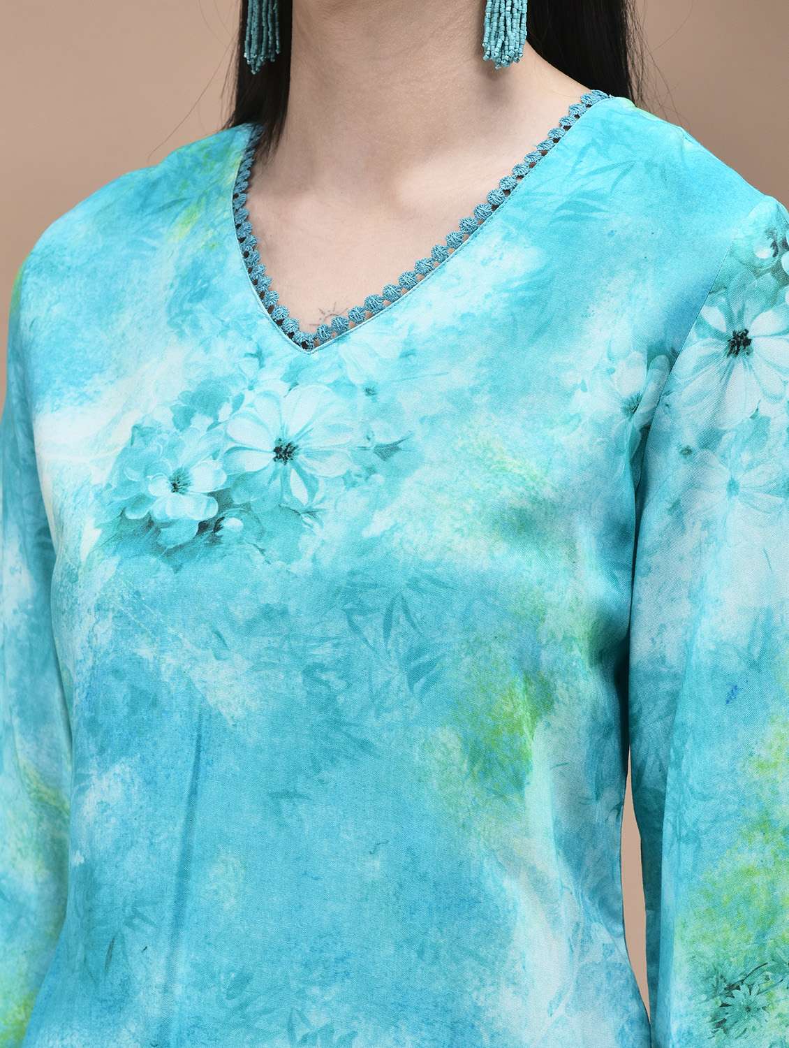 women printed three quarter sleeve kurta sharar with dupatta set - 22070854 -  Standard Image - 5