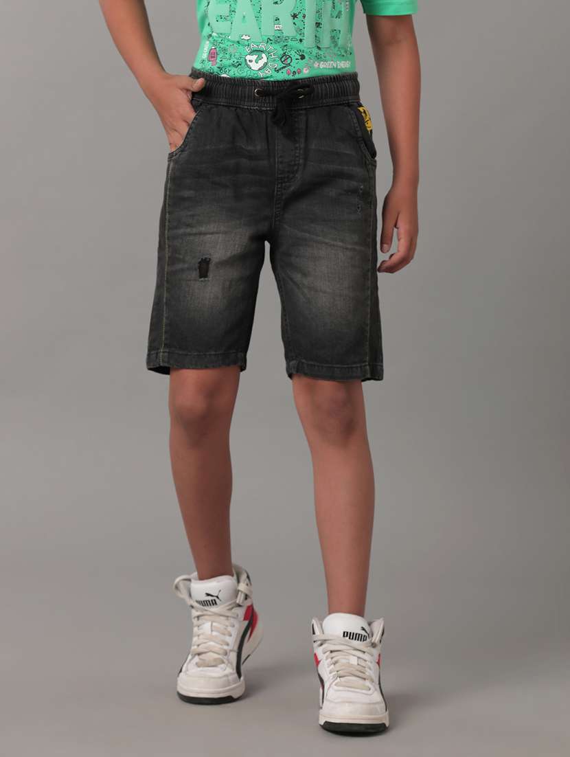 boys distressed mid rise regular fit denim shorts 