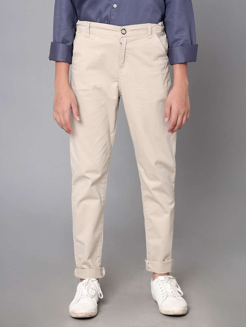 boys solid mid rise slim fit chinos - 22070907 - Zoom Image - 0