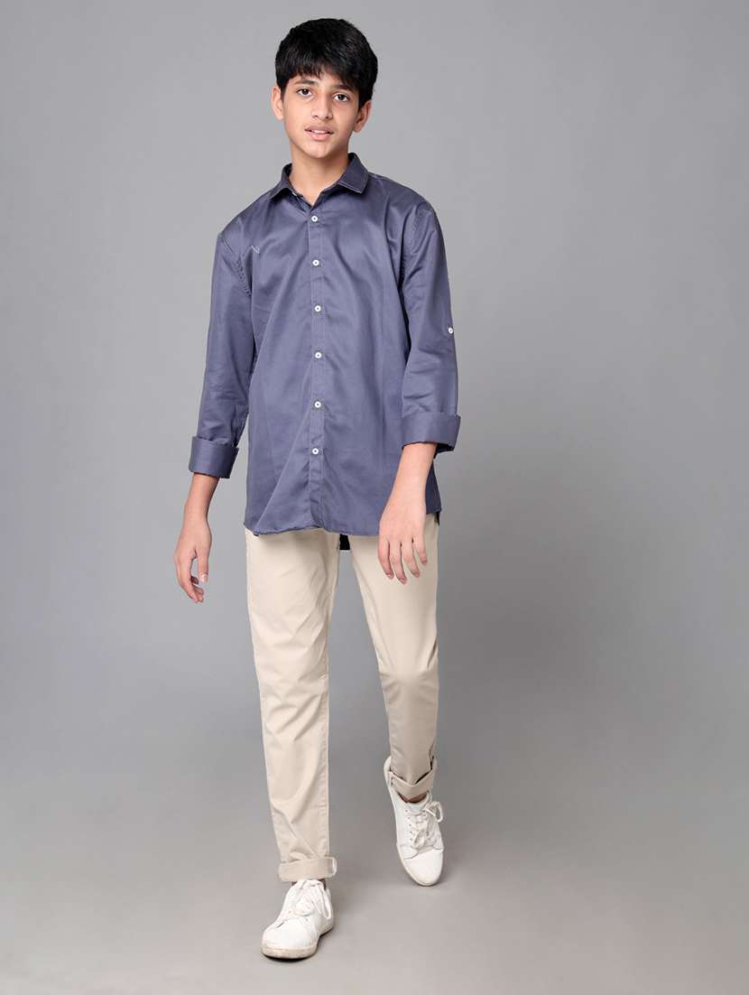 boys solid mid rise slim fit chinos - 22070907 - Standard Image - 3