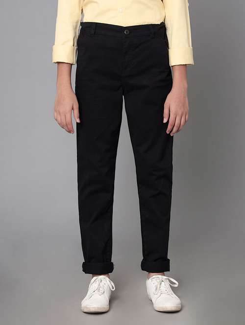 boys solid mid rise slim fit chinos - 22070910 - Standard Image - 0