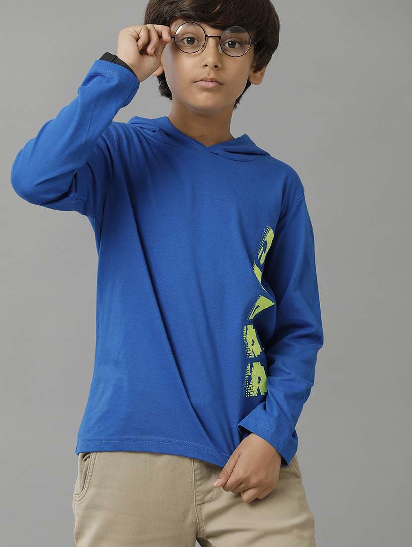 boys solid long sleeve regular fit hooded t-shirt