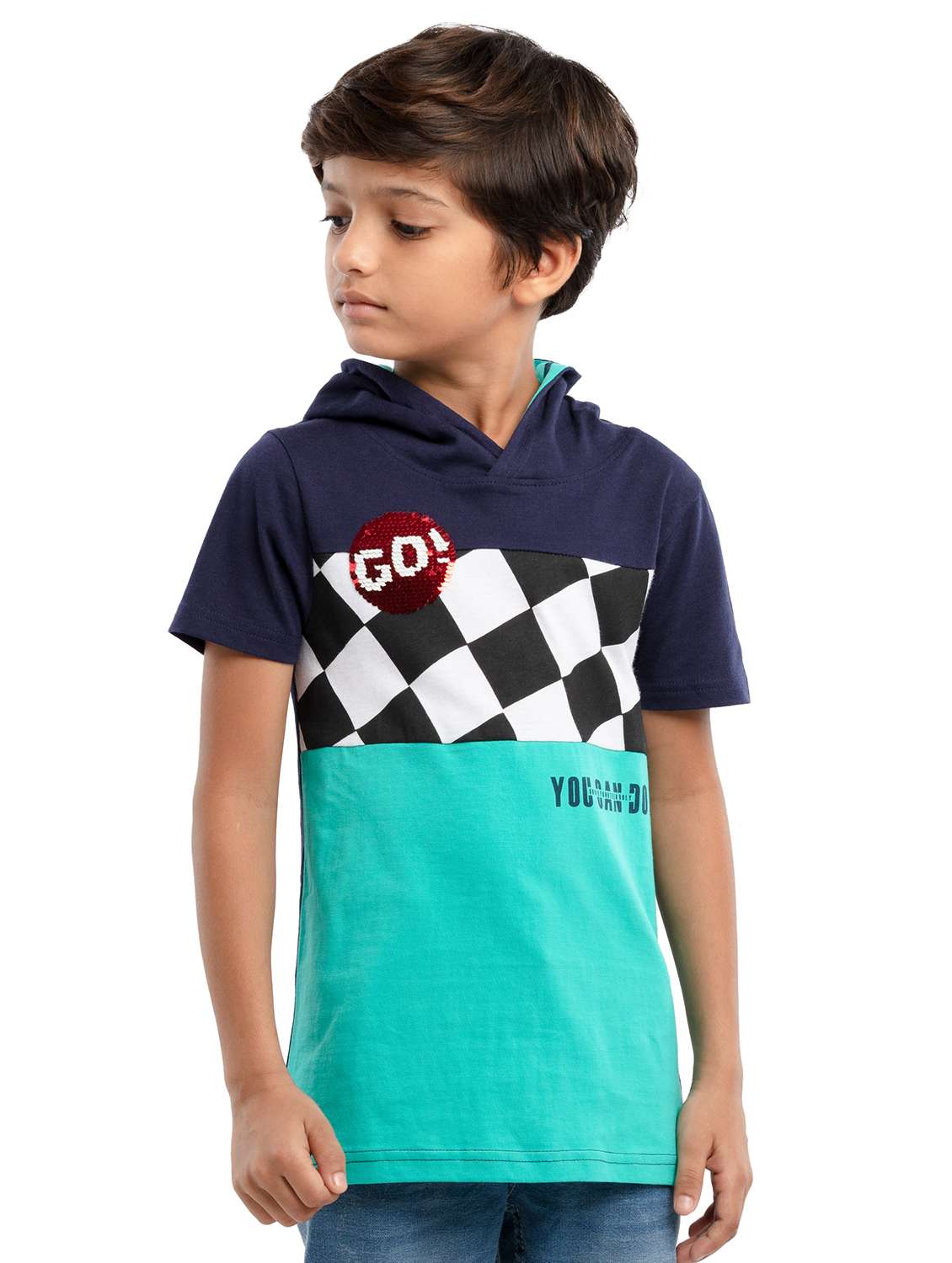 boys printed short sleeve regular fit hooded t-shirt