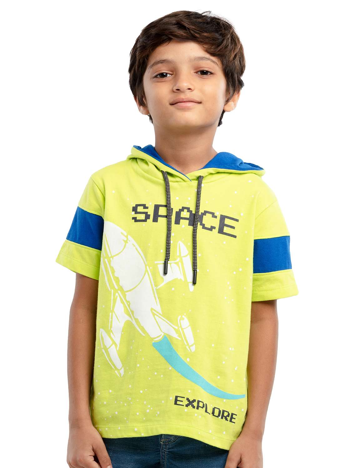 boys printed short sleeve regular fit hooded t-shirt