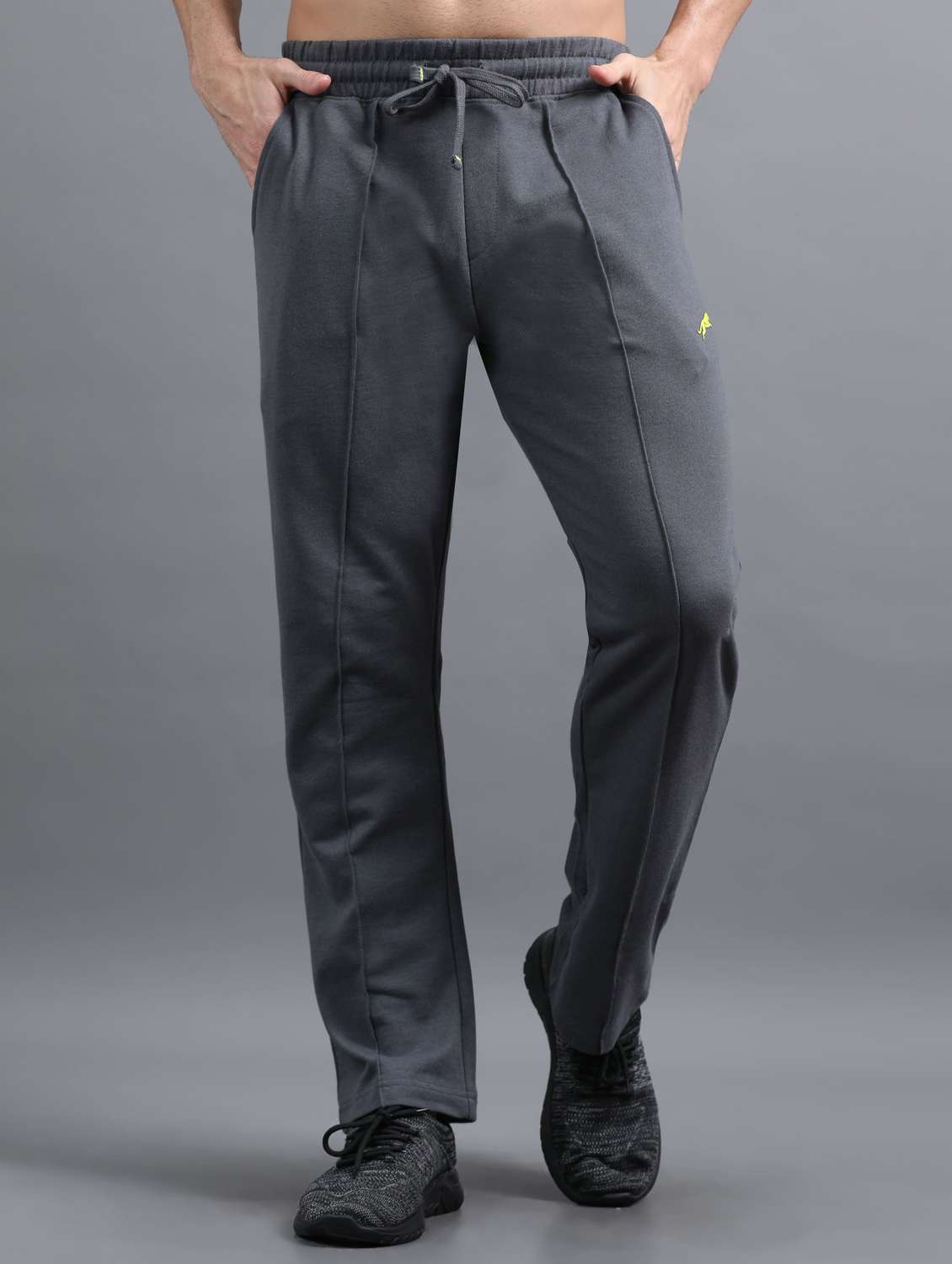 men solid mid rise full length track pant