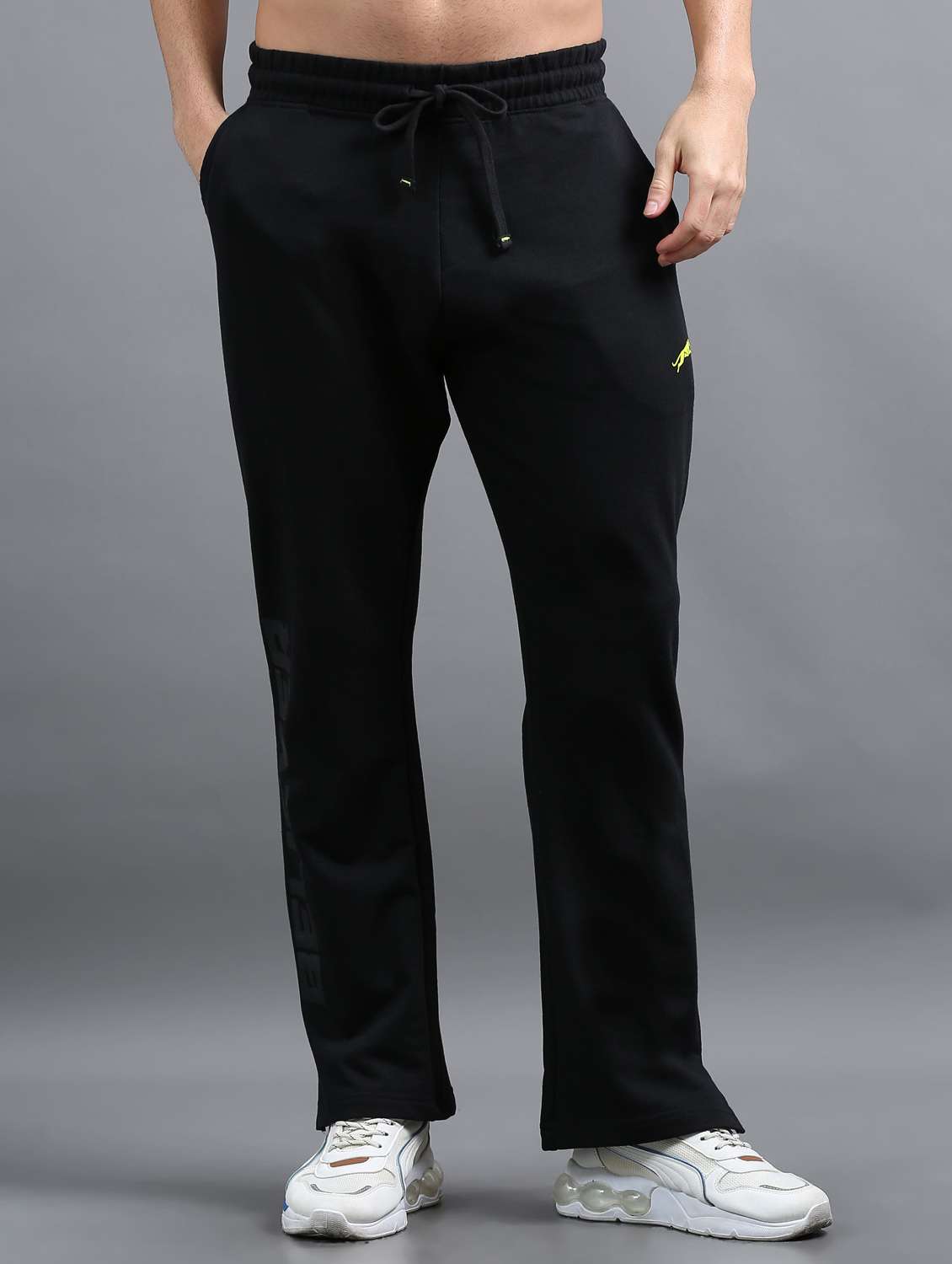 men solid mid rise full length track pant