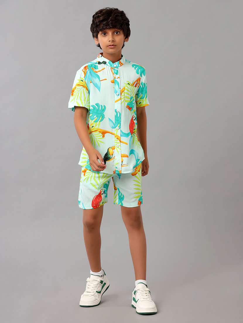 boys printed shirt & shorts co-ord set