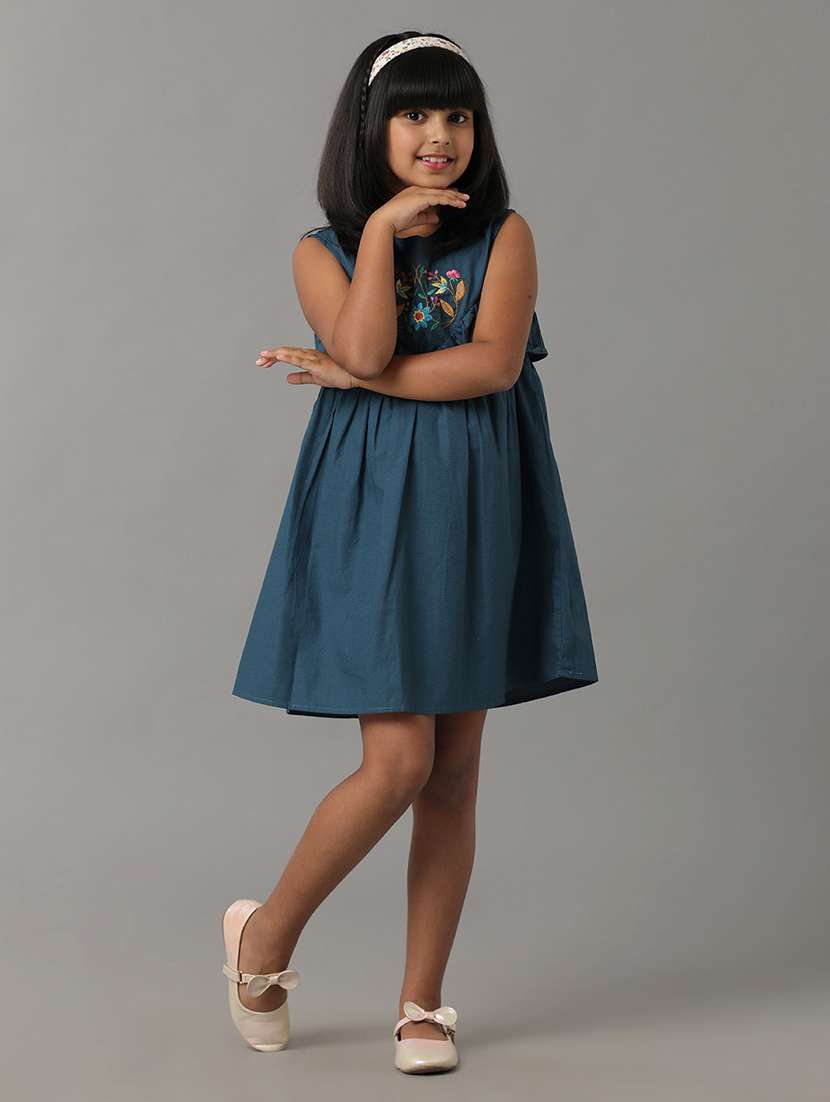 girls embroidered sleeveless fit & flare dress