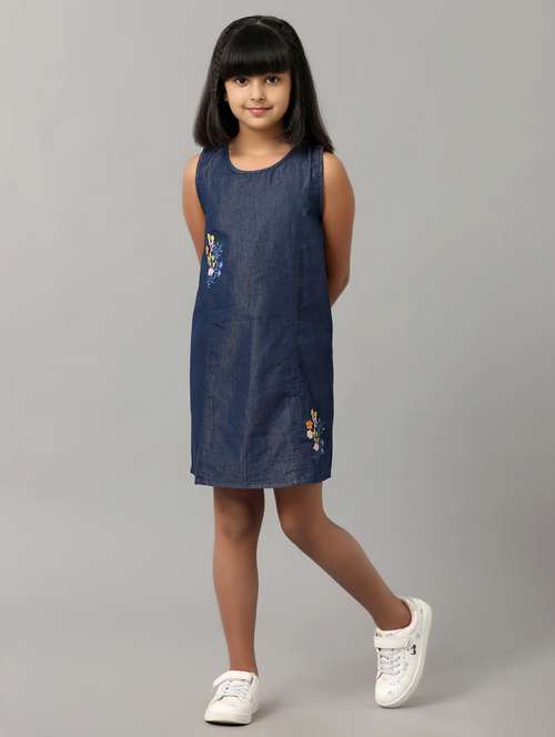 girls embroidered sleeveless denim a-line dress - 22071052 -  Standard Image - 0