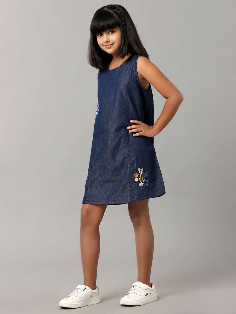 girls embroidered sleeveless denim a-line dress - 22071052 - Standard Image - 3
