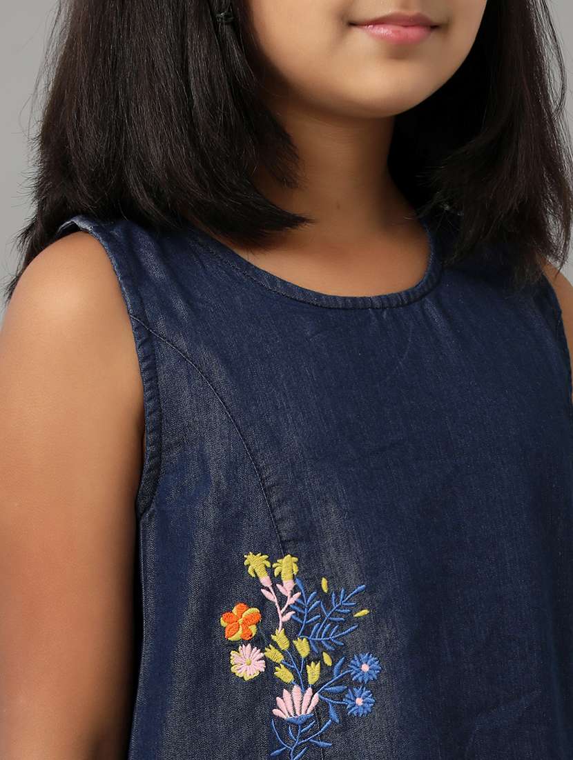 girls embroidered sleeveless denim a-line dress - 22071052 - Standard Image - 5