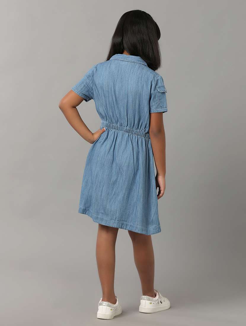 girls solid collared denim a-line dress - 22071054 -  Standard Image - 3