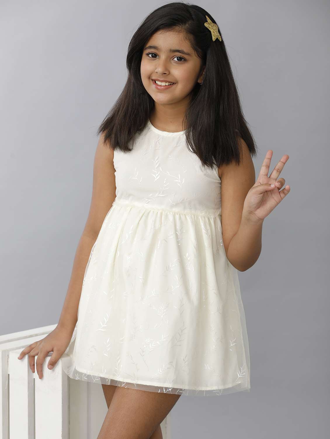 girls self designed sleeveless fit & flare dress - 22071058 -  Standard Image - 3