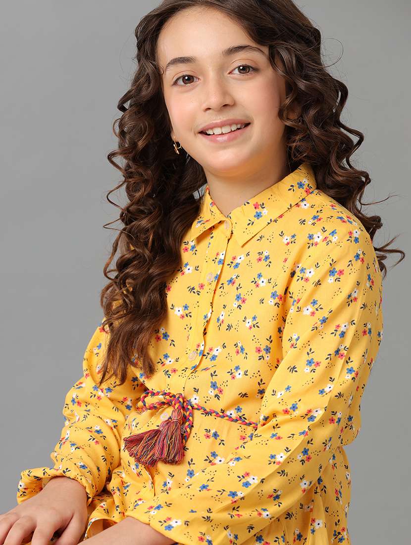 girls printed long sleeve collared fit & flare dress - 22071061 - Standard Image - 3