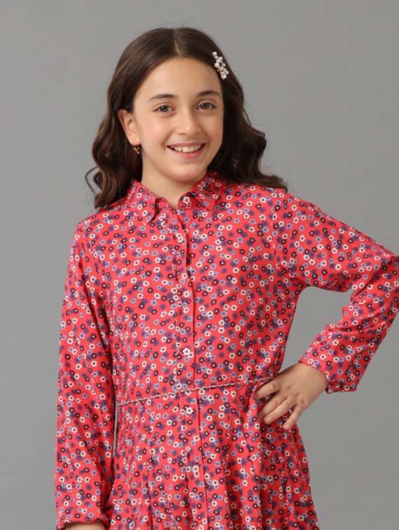 girls printed collared long sleeve tiered dress - 22071062 - Standard Image - 3