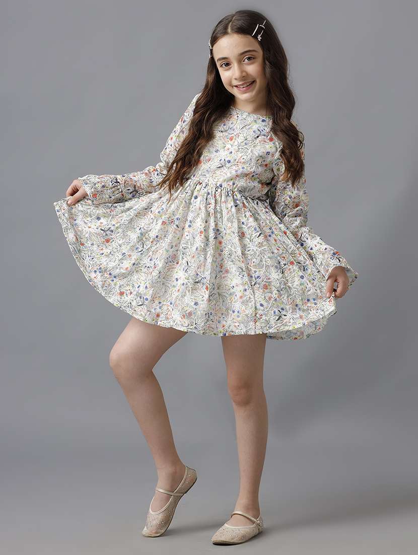 girls printed bell sleeve fit & flare dress - 22071066 - Standard Image - 3
