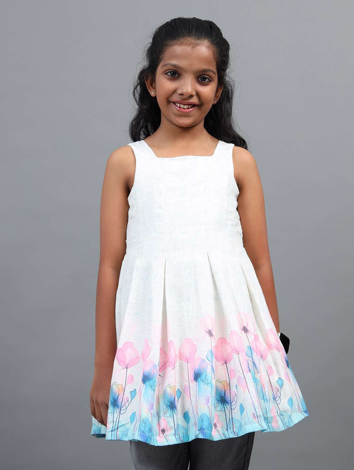 girls printed sleeveless fit & flare dress