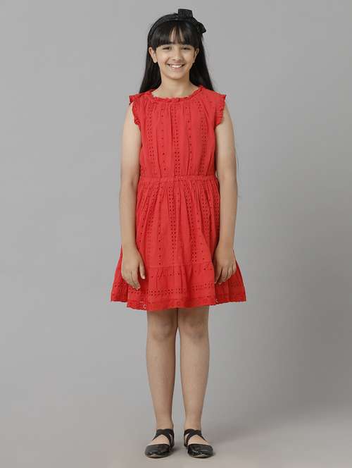 girls solid sleeveless schiffli fit & flare dress - 22071072 - Standard Image - 0