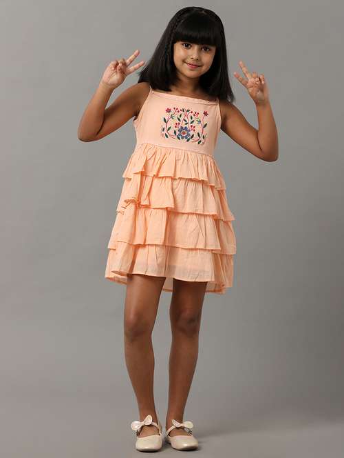 girls embroidered shoulder strap ruffled dress - 22071073 - Standard Image - 0