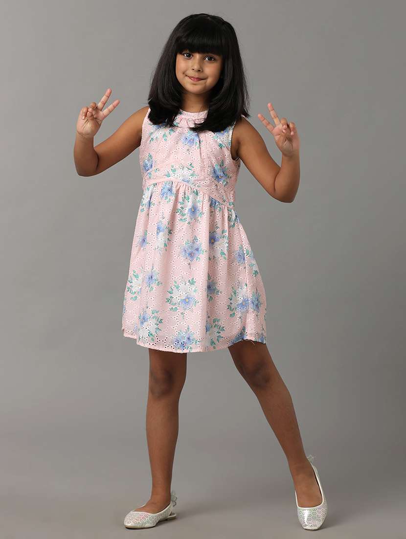 girls floral print sleeveless fit & flare dress