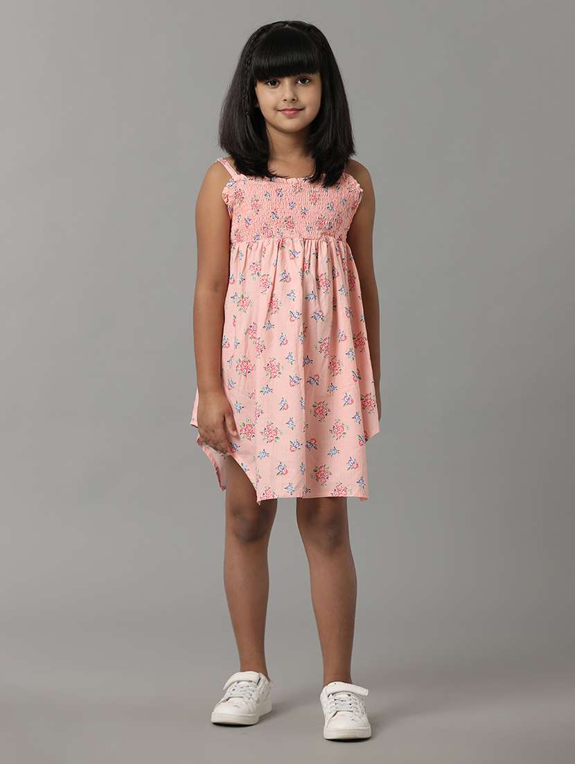 girls printed shoulder strap asymmetric dress