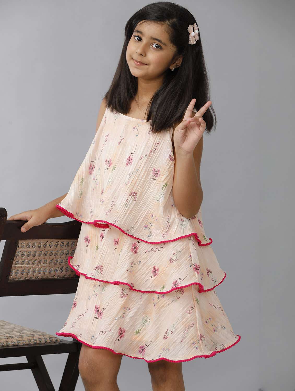 girls printed shoulder strap layered dress - 22071082 - Standard Image - 3