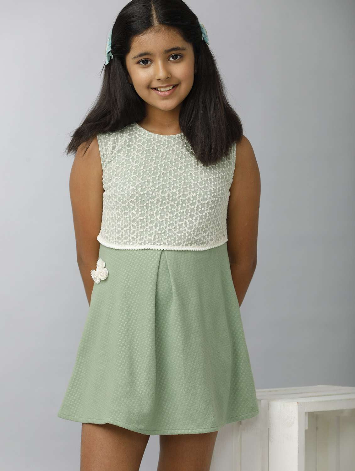 girls self designed sleeveless a-line dress - 22071083 - Standard Image - 3