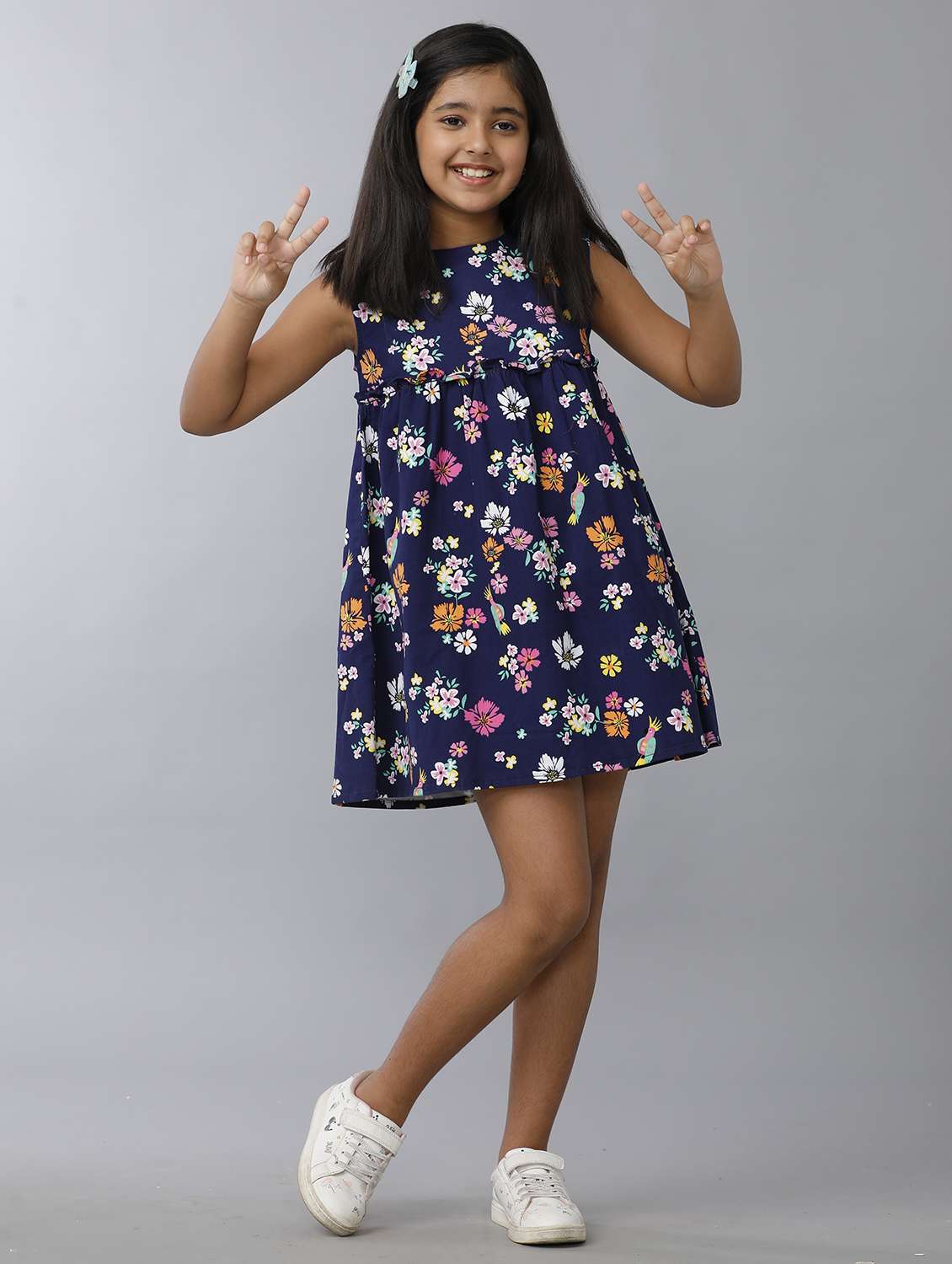 girls floral print sleeveless fit & flare dress