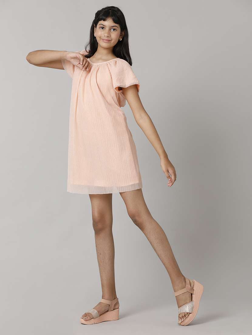 girls solid short sleeve a-line dress