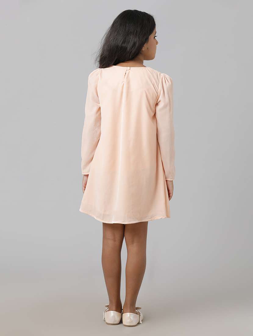 girls solid puff sleeve fit & flare dress - 22071088 -  Standard Image - 3