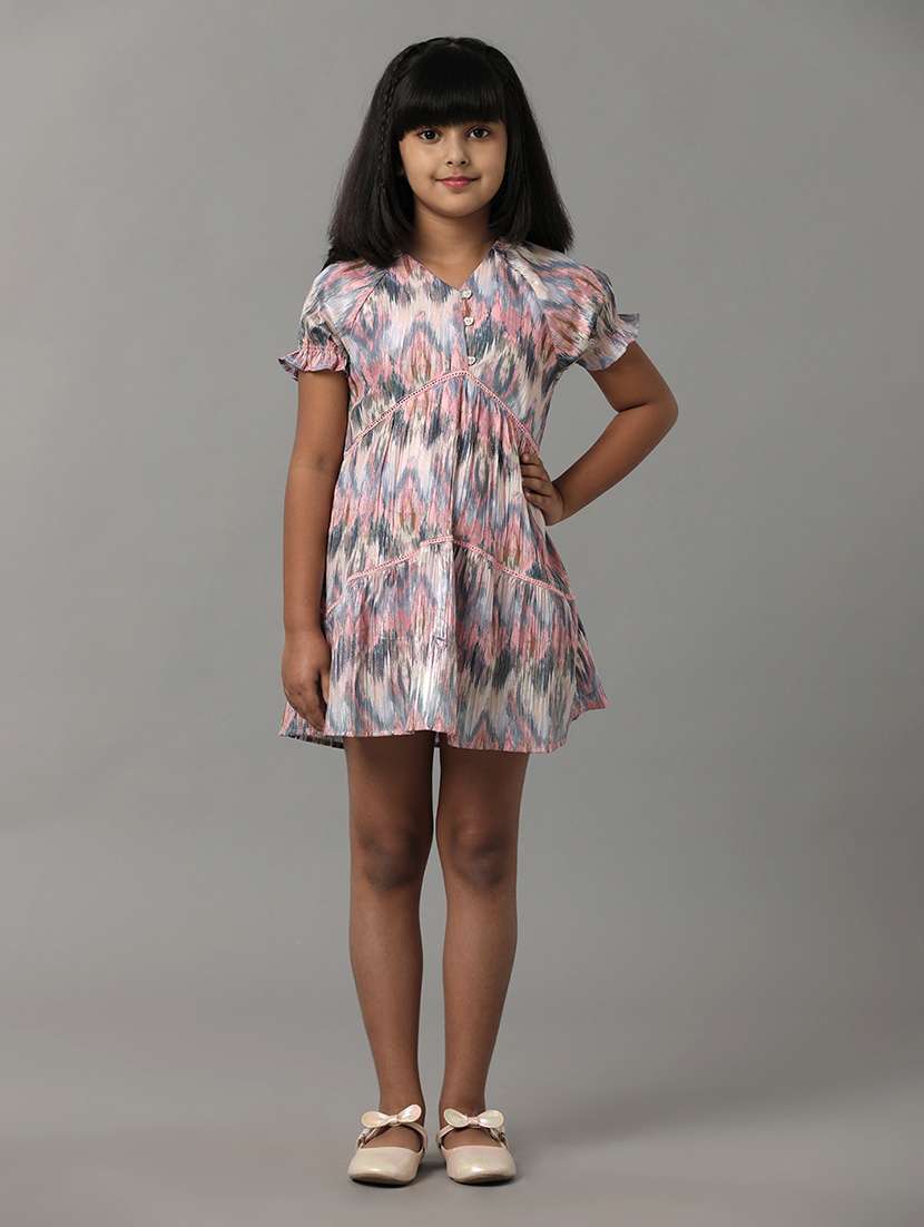 girls printed short sleeve tiered dress