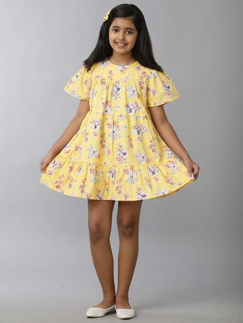 girls floral print puff sleeve tiered dress - 22071092 - Standard Image - 0