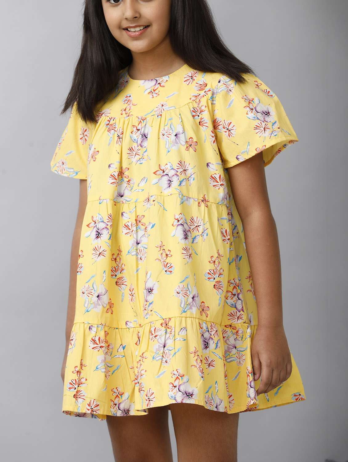 girls floral print puff sleeve tiered dress - 22071092 - Standard Image - 5