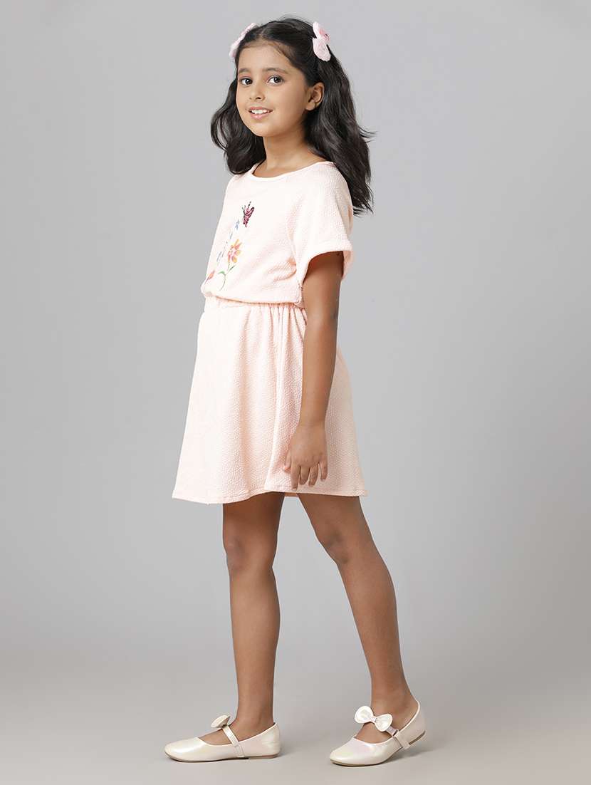 girls embroidered short sleeve fit & flare dress