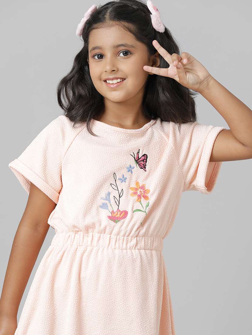 girls embroidered short sleeve fit & flare dress - 22071095 -  Standard Image - 3
