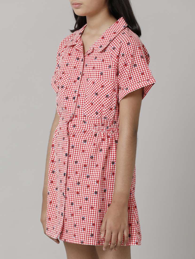 girls checkered short sleeve collared shirt dress - 22071096 - Standard Image - 5