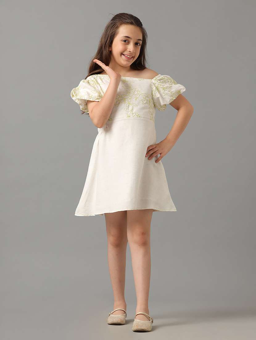 girls single shoulder embroidered a-line dress - 22071098 -  Zoom Image - 0