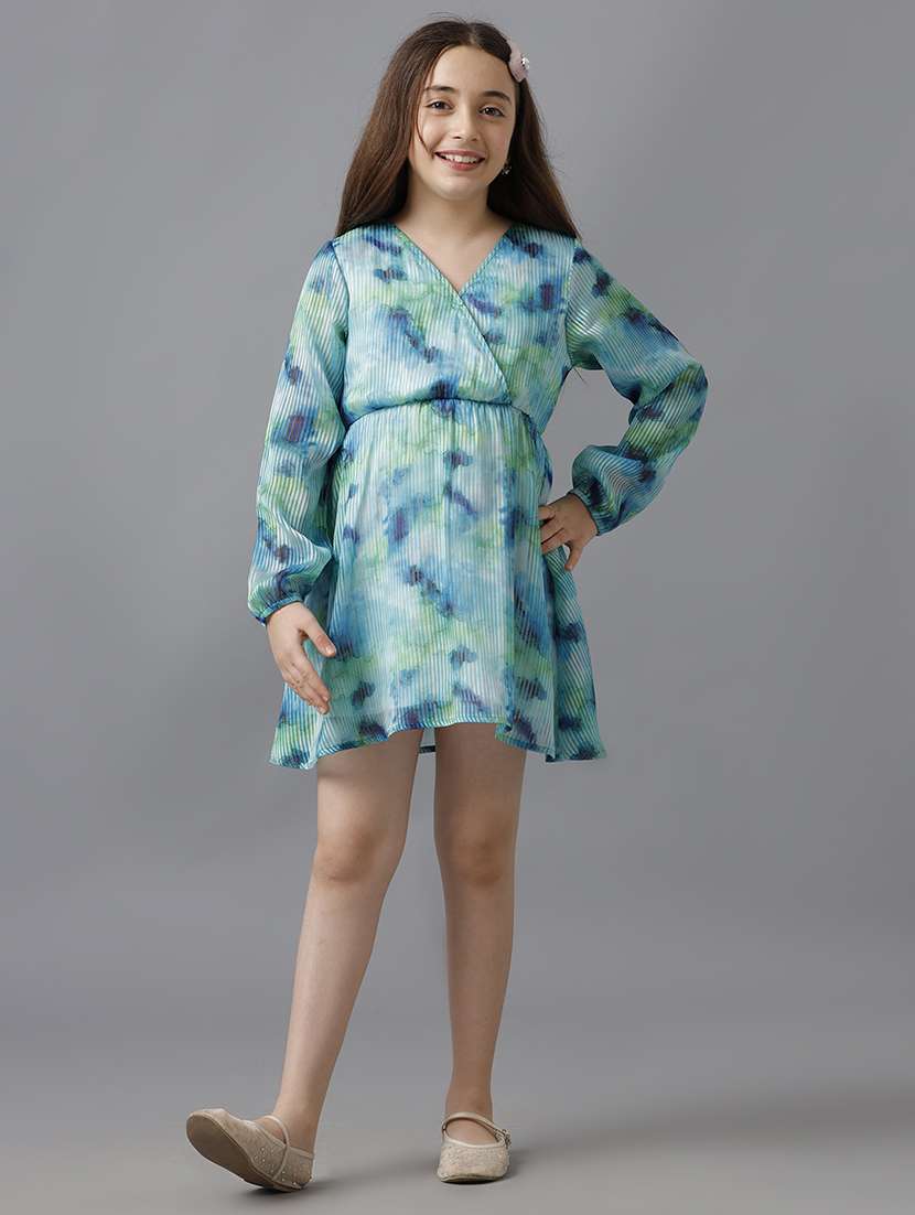 girls printed puff sleeve fit & flare dress