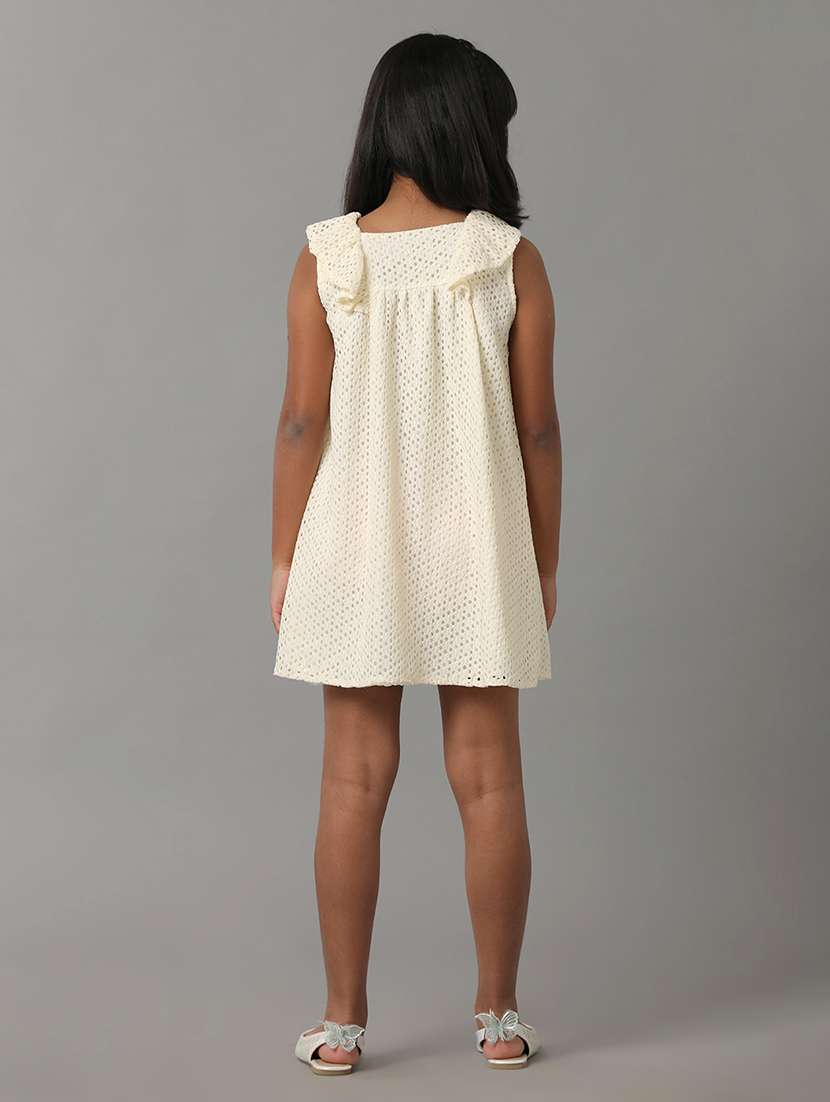 girls solid sleeveless schiffli fit & flare dress - 22071105 - Standard Image - 3