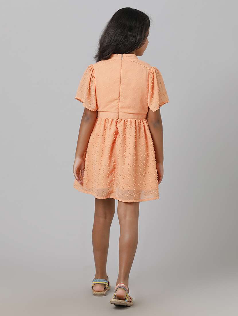 girls solid puff sleeve schiffli fit & flare dress - 22071106 - Standard Image - 3