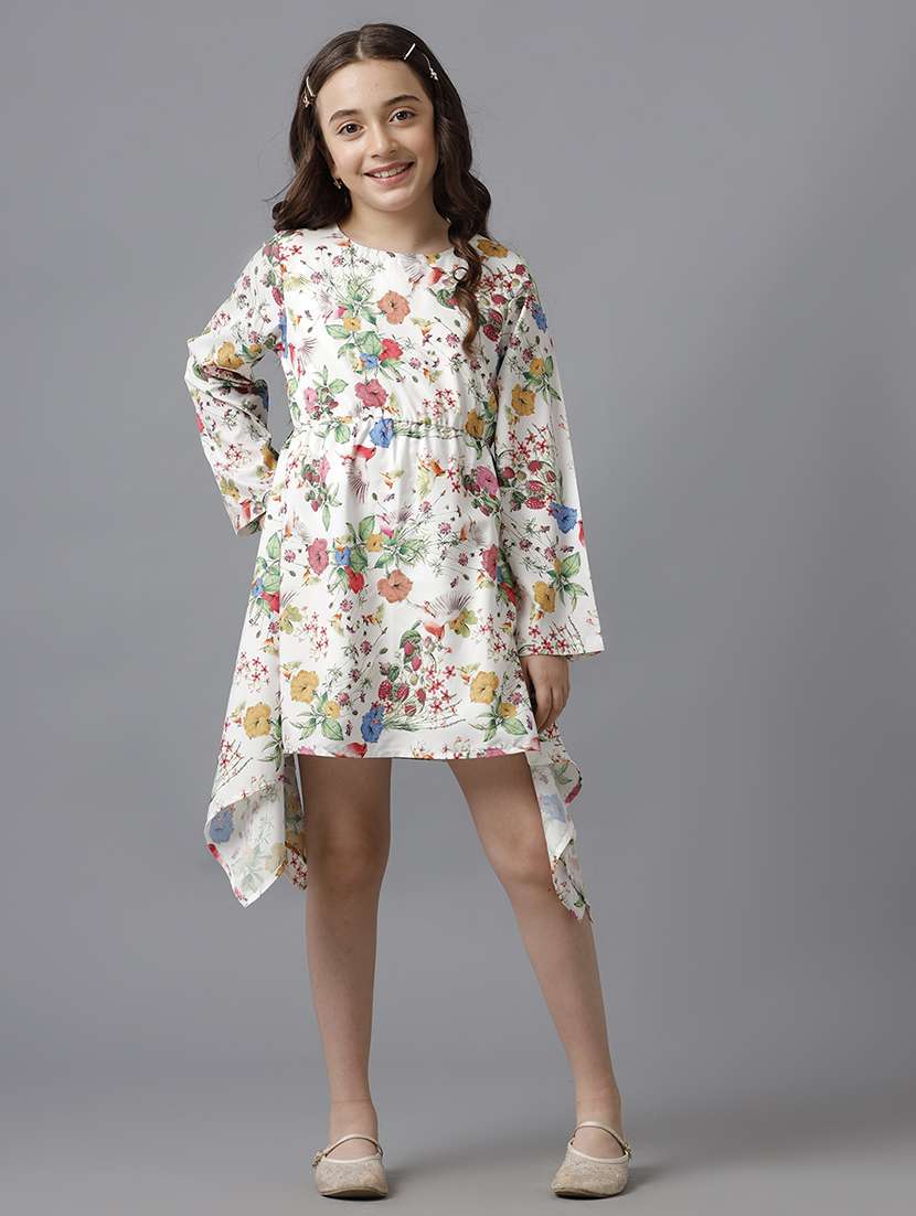 girls printed long sleeve asymmetric dress - 22071107 - Zoom Image - 0