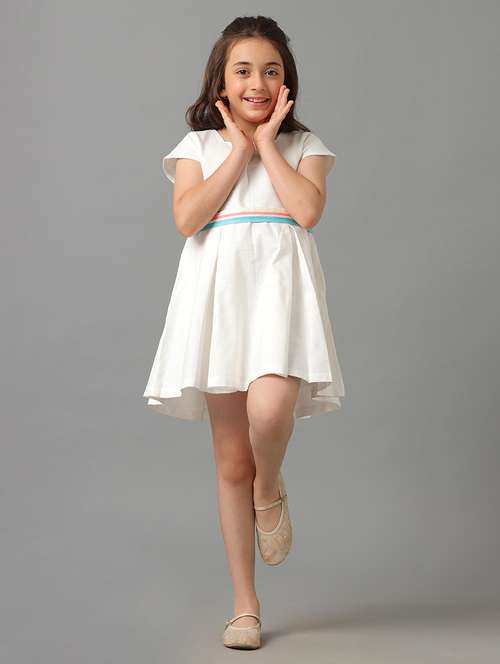 girls solid short sleeve fit & flare dress - 22071109 - Standard Image - 0