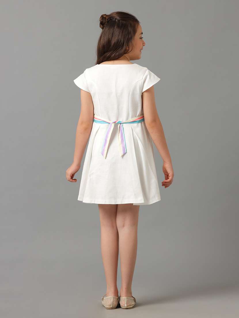 girls solid short sleeve fit & flare dress - 22071109 - Standard Image - 3