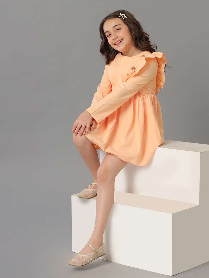 girls solid long sleeve fit & flare dress - 22071110 - Standard Image - 5