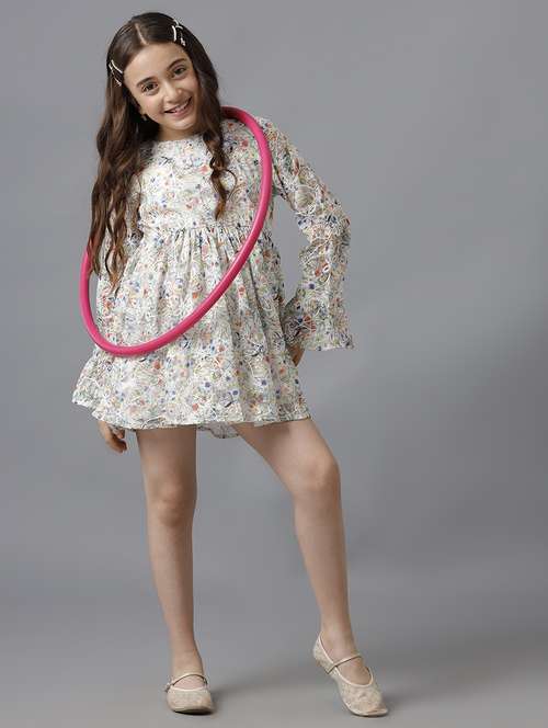 girls printed bell sleeve fit & flare dress - 22071111 - Standard Image - 0