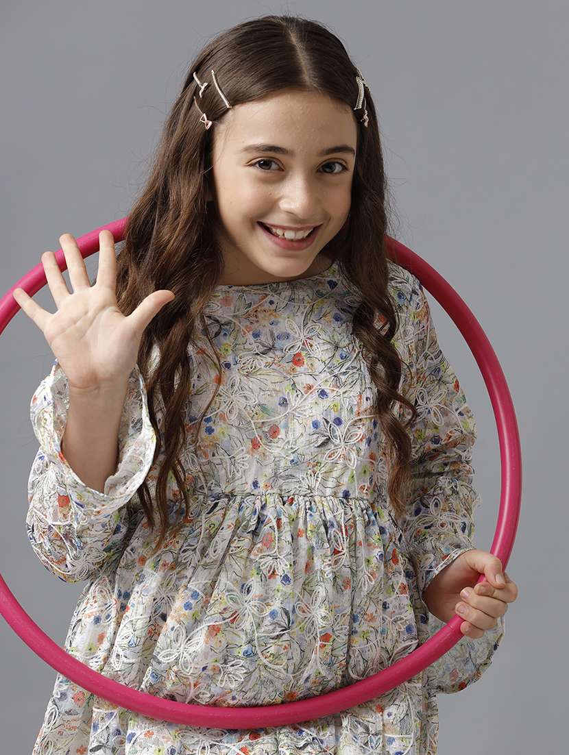 girls printed bell sleeve fit & flare dress - 22071111 - Standard Image - 3